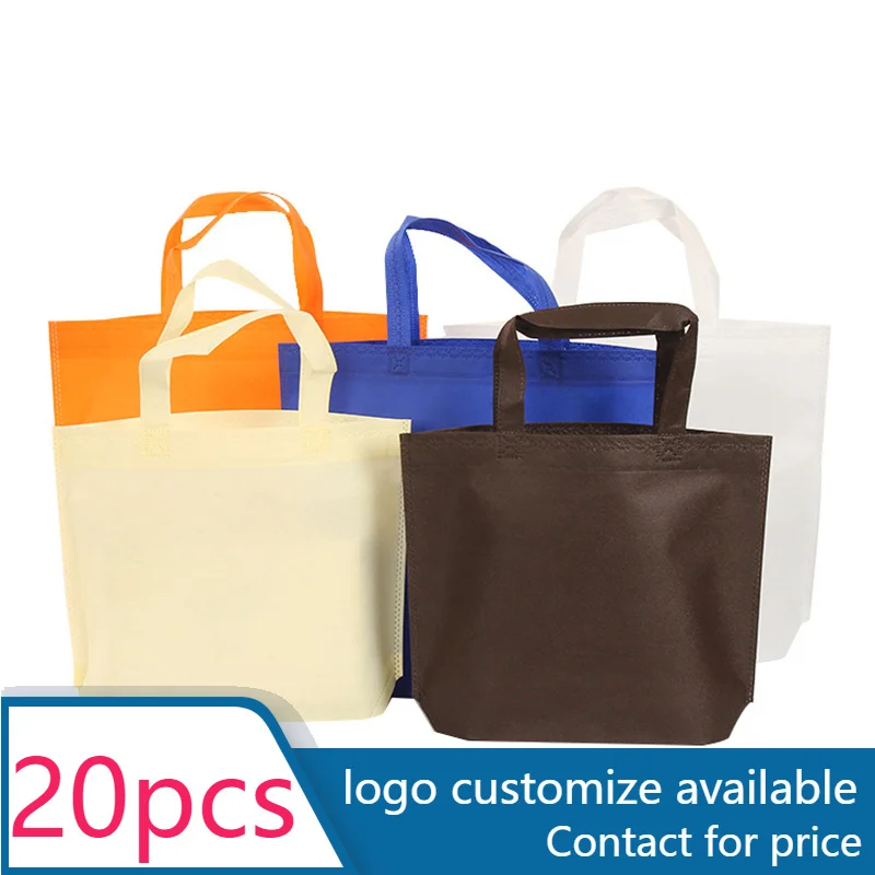 20 pcs Wholesales  Custom Logo Non Woven Fabric Shopping Bags Reusable Tote Bag with Handle for Packaging/Gift/Storage