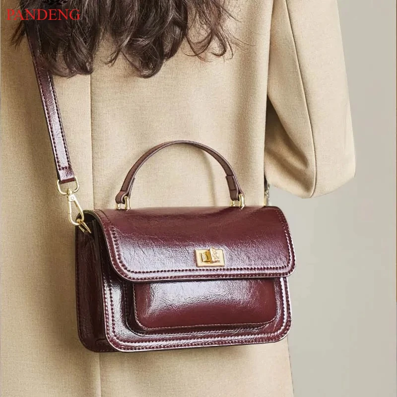 Women's Genuine Cow Leather Shoulder Bags Ladies Fashion Versatile Designer Luxury Crossbody Bag Female Retro Handbags for lady