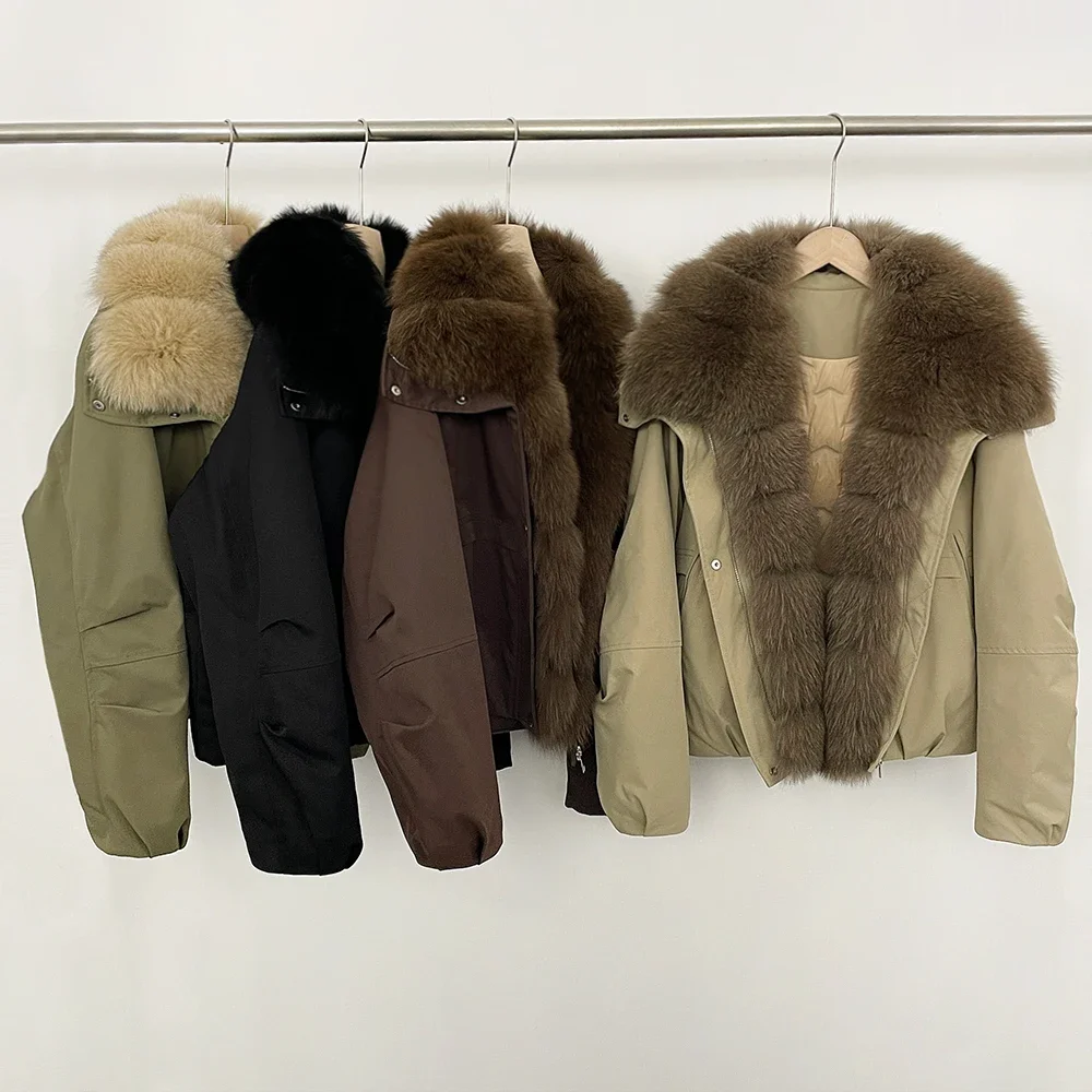 Daunenmantel für Damen, Winter-Parka-Jacken mit natürlichem Fell für Damen, Halbsaison-Jacke für Damen, warme Echtpelzmäntel für Damen 2025,