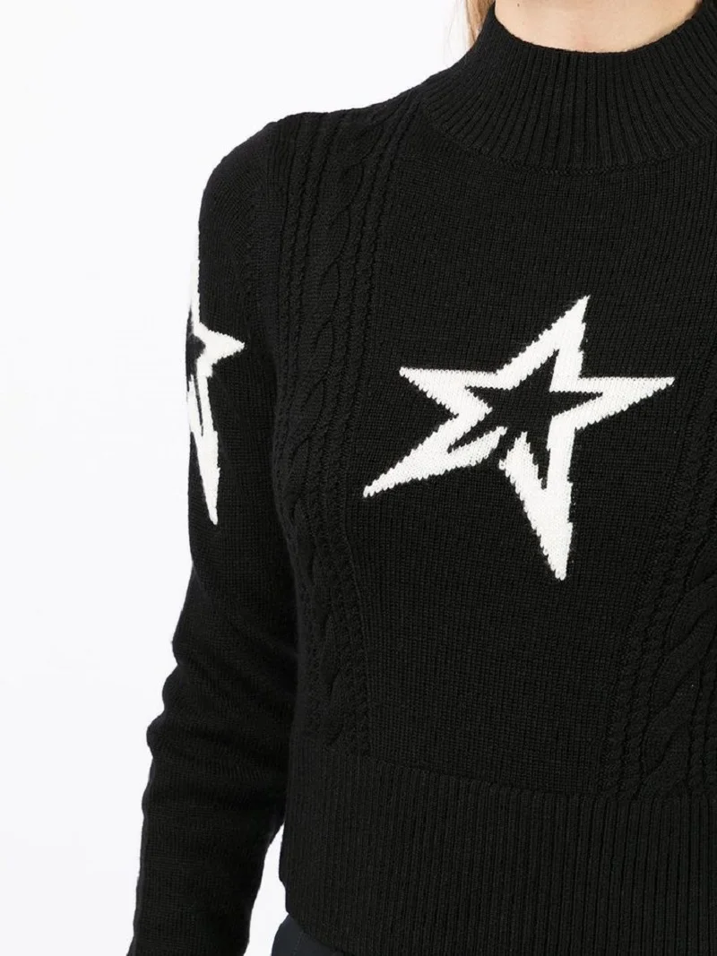 Europe and America\'s top ladies street retro raglan niche high-end five-pointed star pattern high-necked knit warm Y2K.