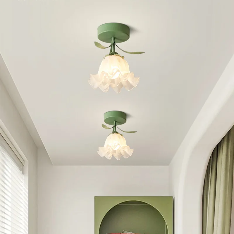 Aisle Corridor Light Cream Wind Flower Bud Ceiling Lamp for Entrance Foyer Porch Cloakroom Balcony Indoor Decoration Fixtures