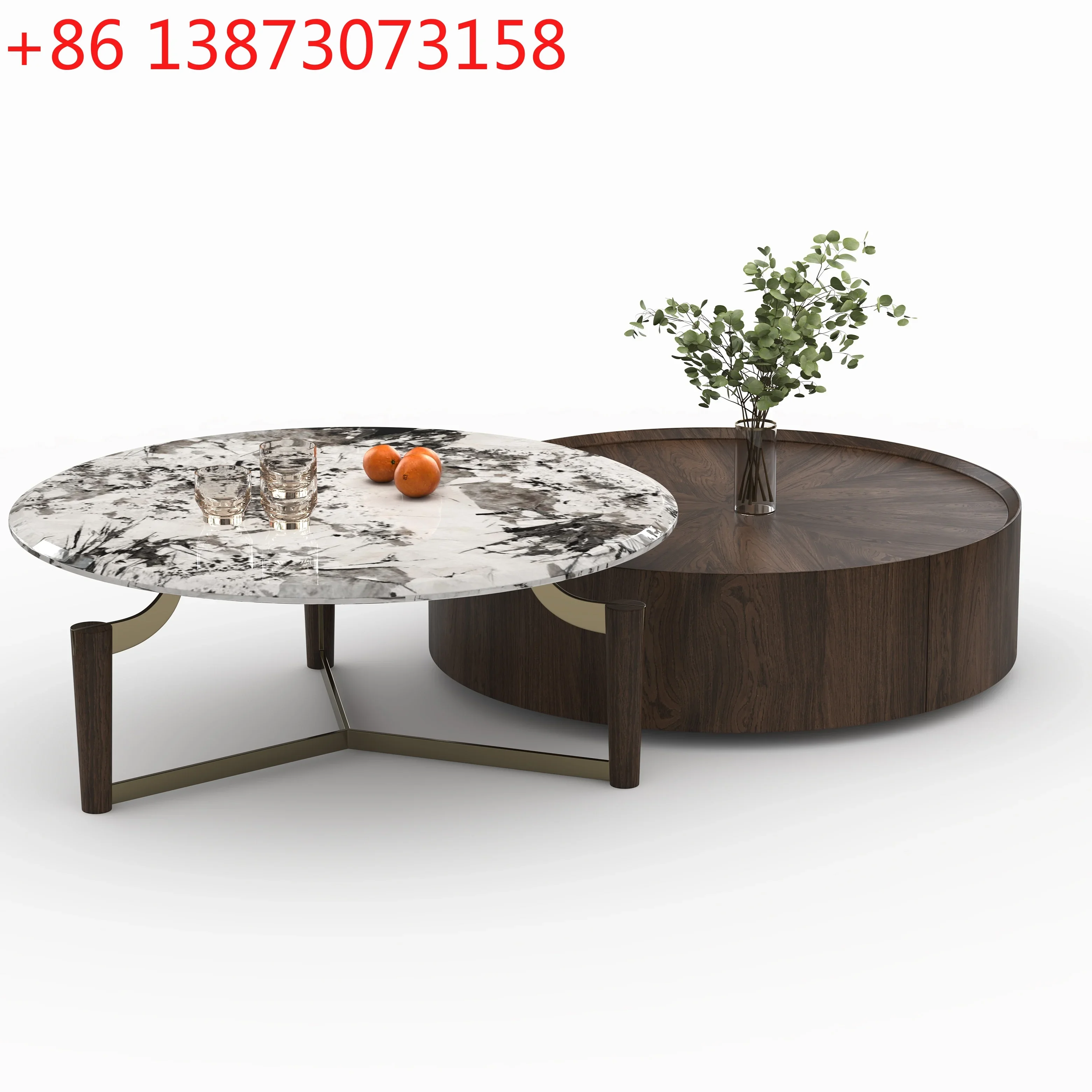 New Mild Luxury Marble Stainless Steel Coffee Table Home Living Room Designer Height round Coffee Table