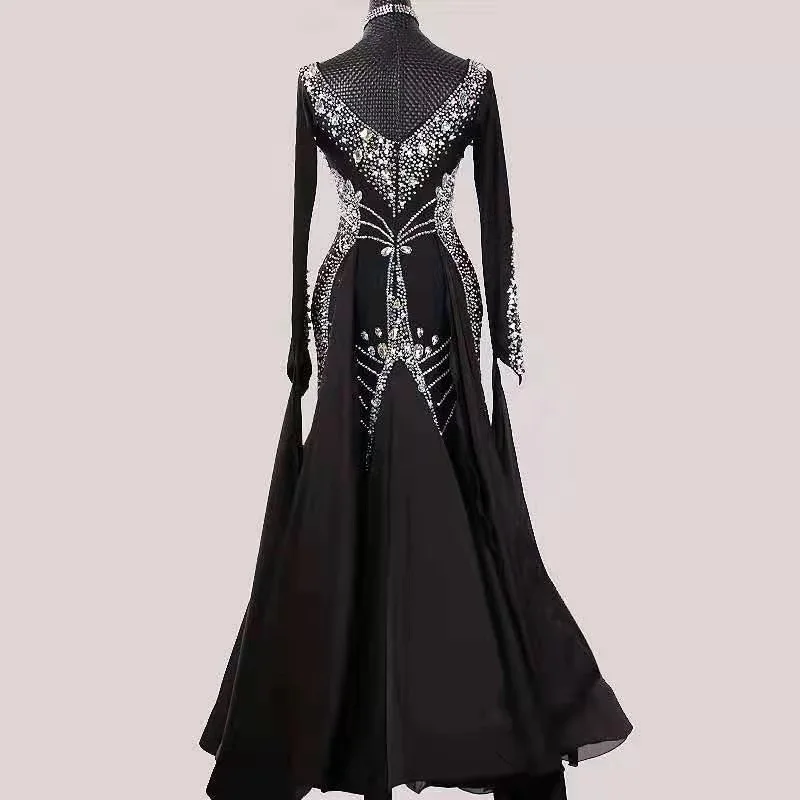 Advanced Ballroom Competition Dance Dresses New Style Black Shine Ballroom Dance Dress Standard Modern Waltz Dancing Skirt