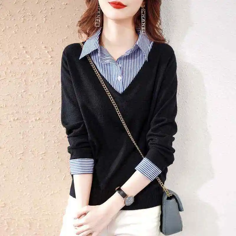 

Women's Autumn Winter Thin Versatile irts Commute Sle Korean Version Straight Cut Long Sve Collar Open Cardigan