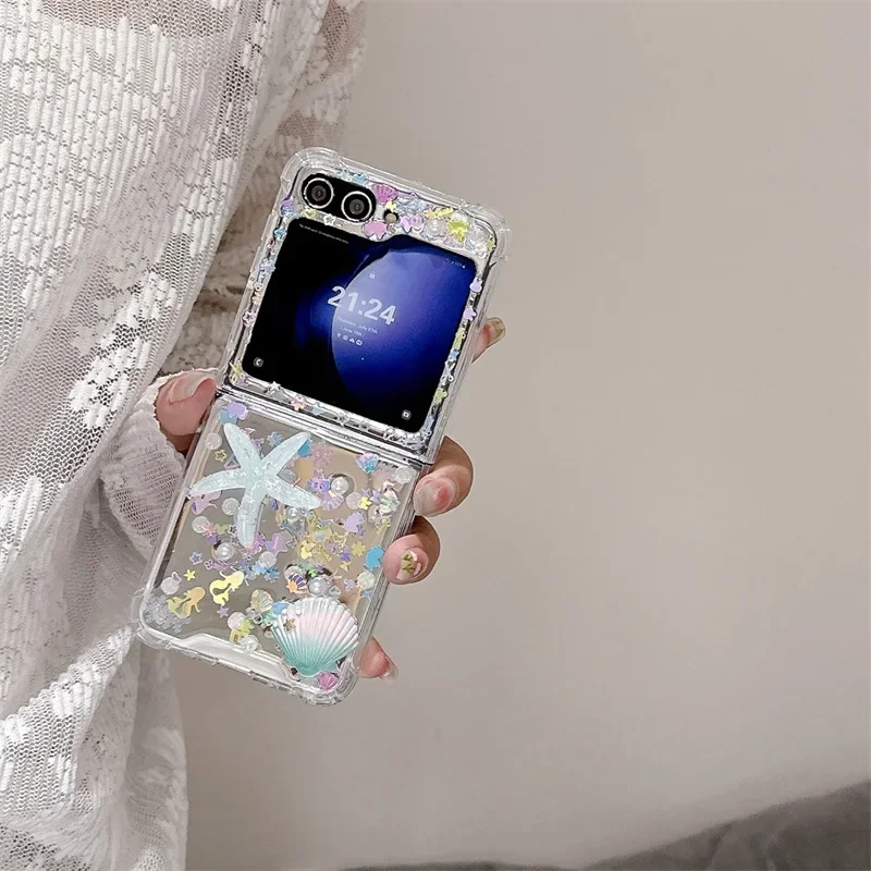 Cute Seashells Phone Case for Samsung Galaxy Z Flip 6 5 4 3 Protective Back Cover for ZFlip4 ZFlip5 ZFlip6 Case Shell