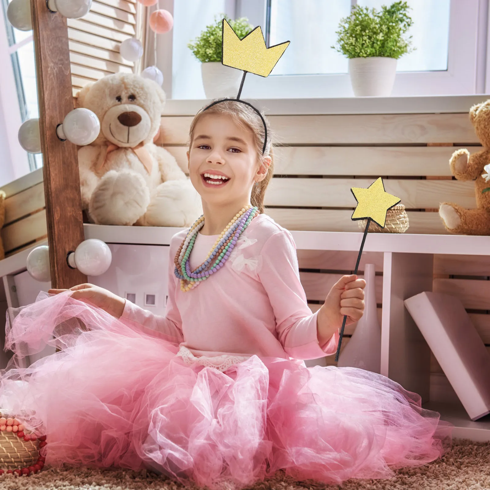 Zestaw: różdżka wróżki i opaska z koroną, elastyczna tiara z gwiazdami, akcesoria do kostiumów na Halloween dla dorosłych, przebranie na imprezę.