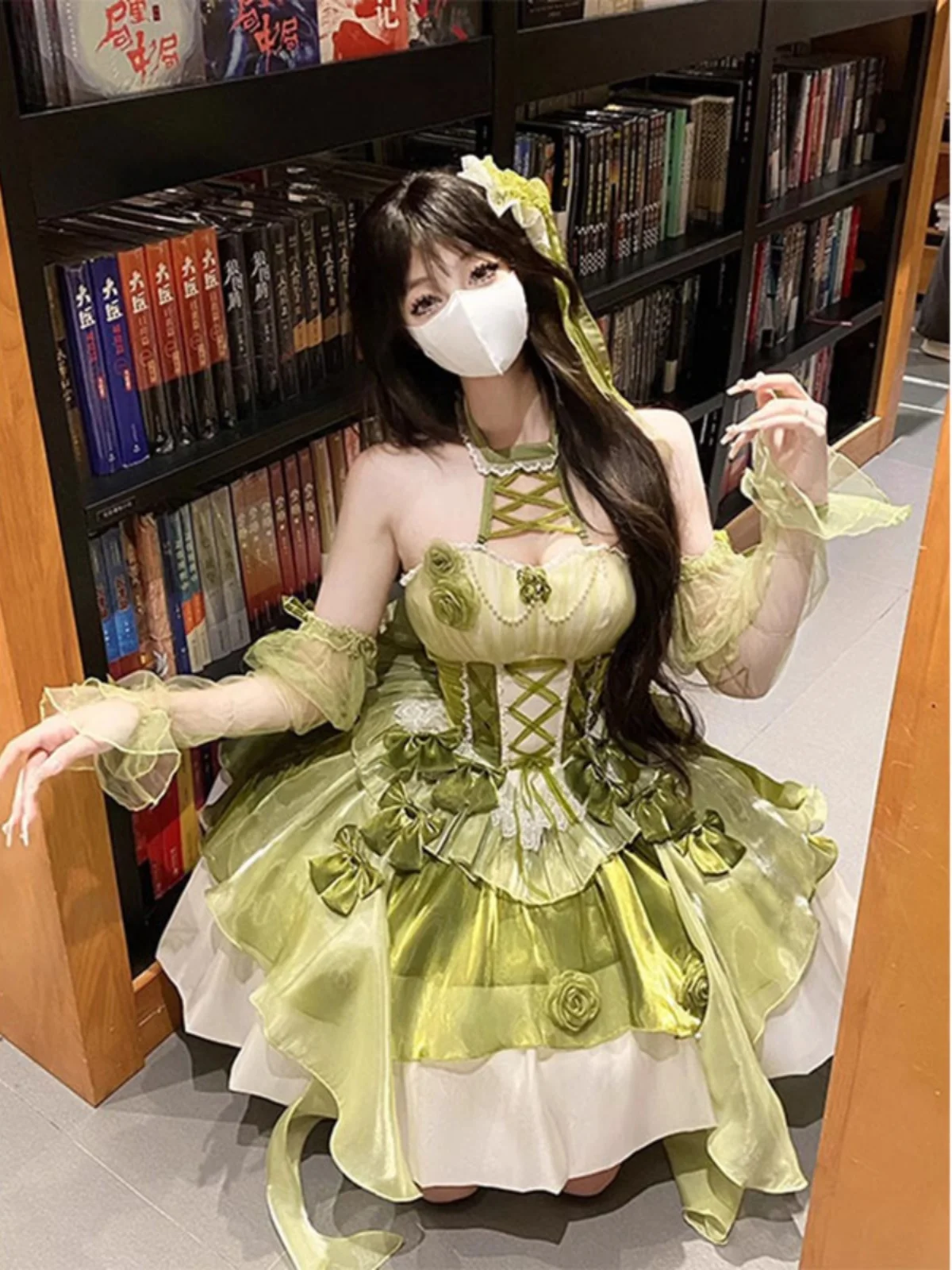 Camellia Skrit Cos Lolita Dress Pure Desire Skirt Green Skirt Hanging Neck Lolita Cos Princess Dress Beauty Style Sling Dress