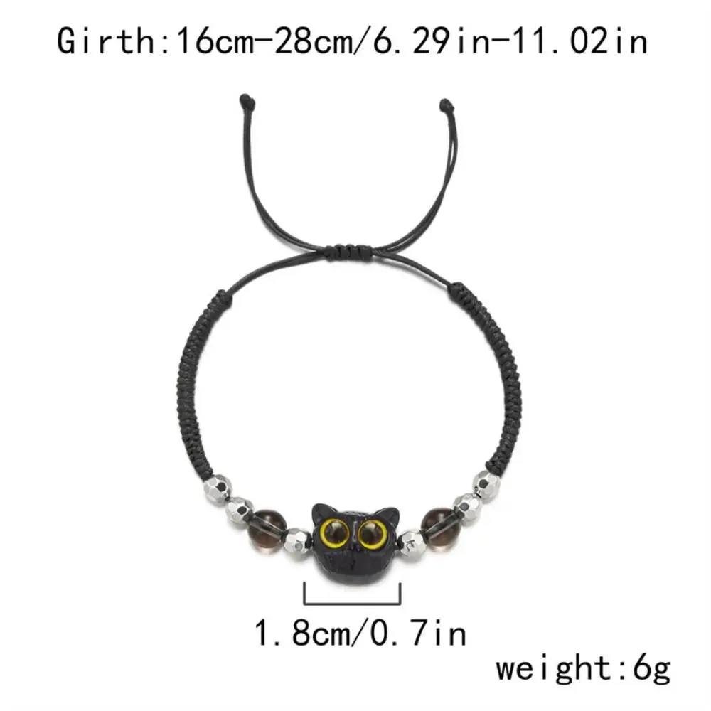 Cute Black Little Cat Braided Rope Bracelet for Women Men Funny Cat Beaded Adjustable Cartoon Animal Bracelet Harajuku Jewelry