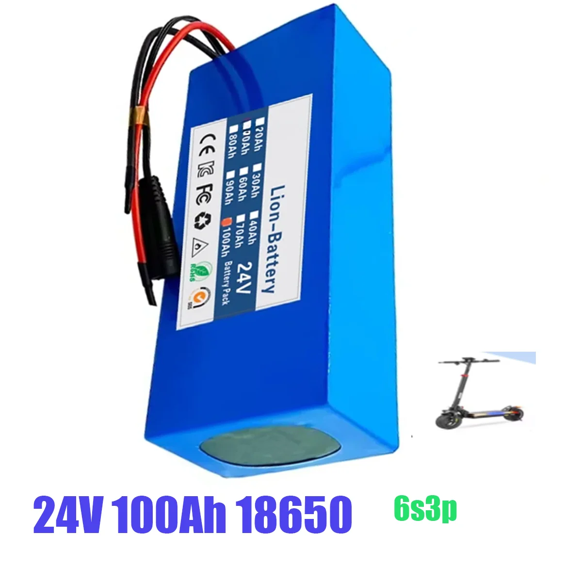 24 فولت 100 أمبير 18650 6s3p بطارية ليثيوم 24 فولت 100000 مللي أمبير بطارية ليثيوم أيون + شاحن ل سكوتر كهربائي #6
