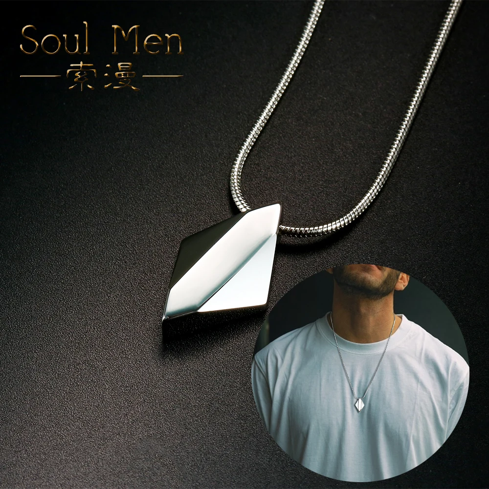 

Dropshipping Men's Cool Simple Tungsten Shiny Rhombus Necklace & Pendant with Steel Chain Engraving Available TU009P