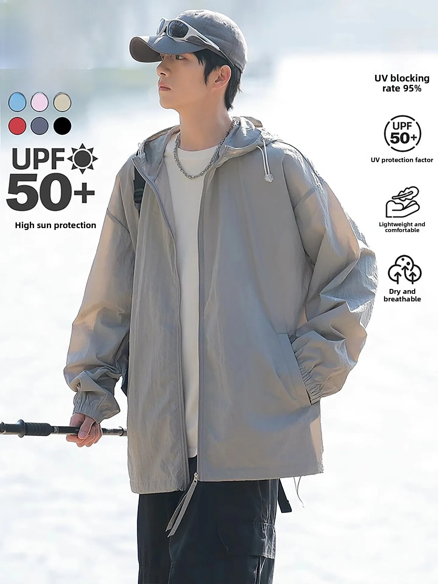 

TUCANO Summer Lightweight Outdoor Casual Ice Silk Sun Protection Jaet Men's Loose Fit Windbreaker Anti-Uv Long Sve Coat