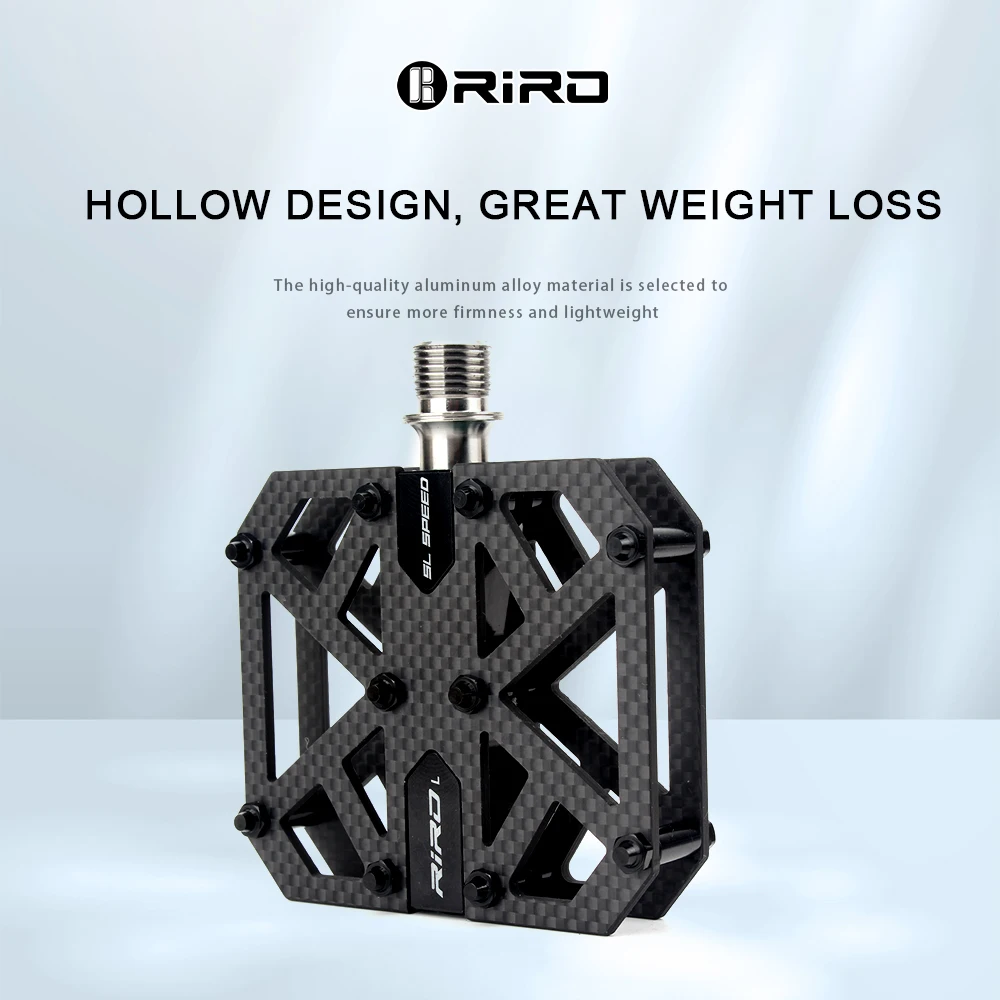 RIRO Carbon Fiber Pedals 3 Bearings Ultralight MTB Titanium Alloy Axle Mountain Bicycle Non-Slip Flat Pedals Road Bike Parts