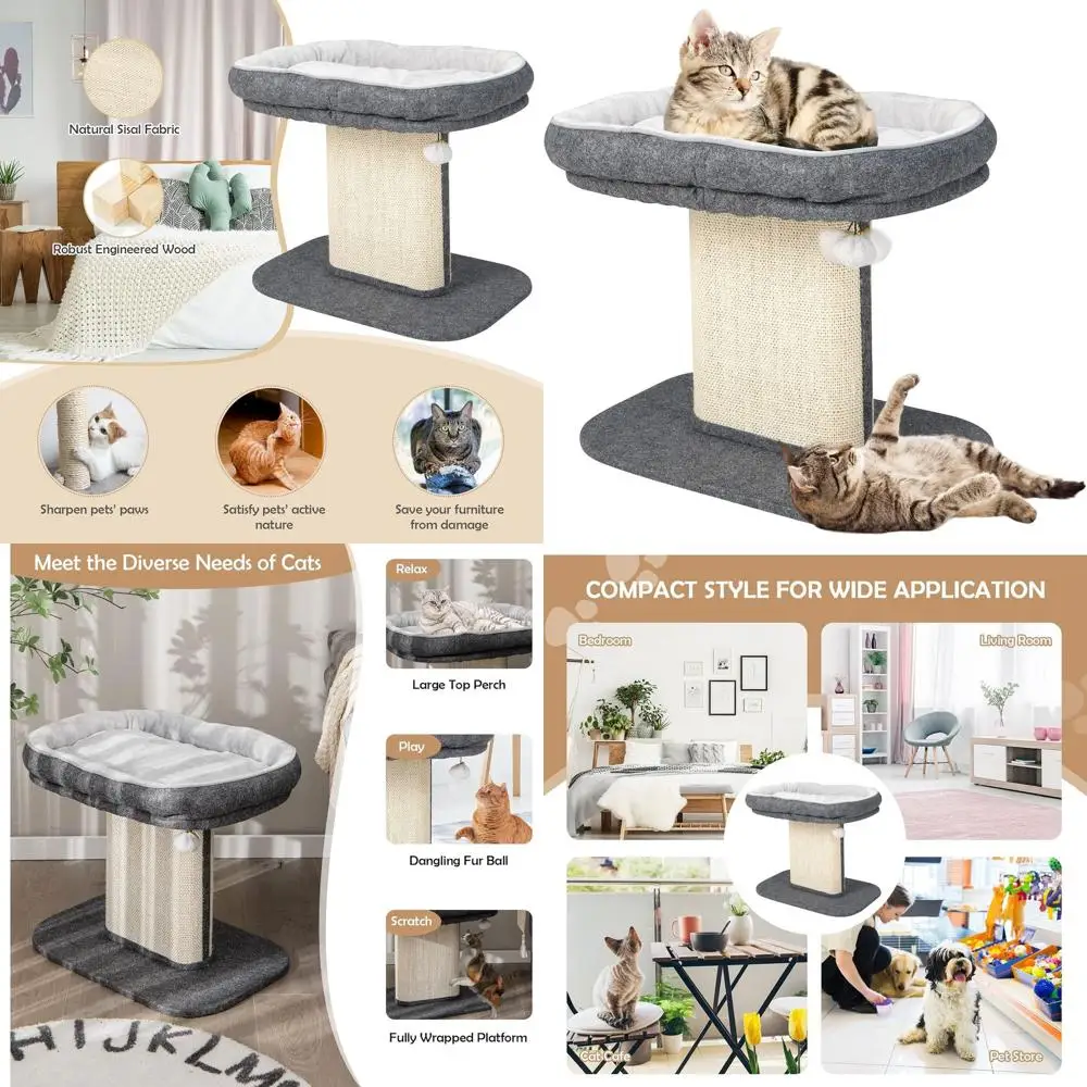 

Small Cat Tree with Scratching Board, ern Cat Bed Sot Perch Sisal Scratching Post Pad with Ball or Indoor Kittens and Cats