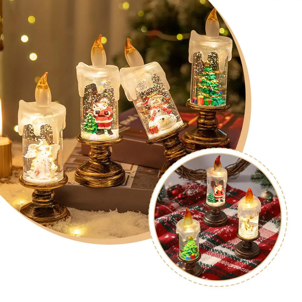 Christmas Candlelights Creative LED Snowflake Crystal Ball Lamp Candle Candlestick Crystal Ball Lights Xmas Scene Arrangement
