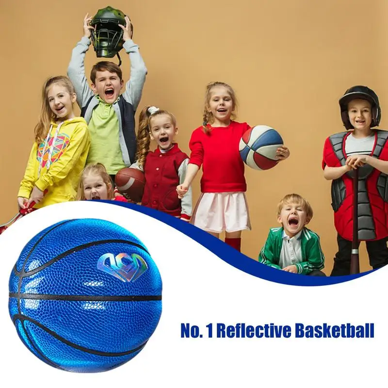 Small Basketball For Kids PU Leather Glowing Reflective Outdoor Basketball Size 1 Collectible Mini Ornament Small Sport Football