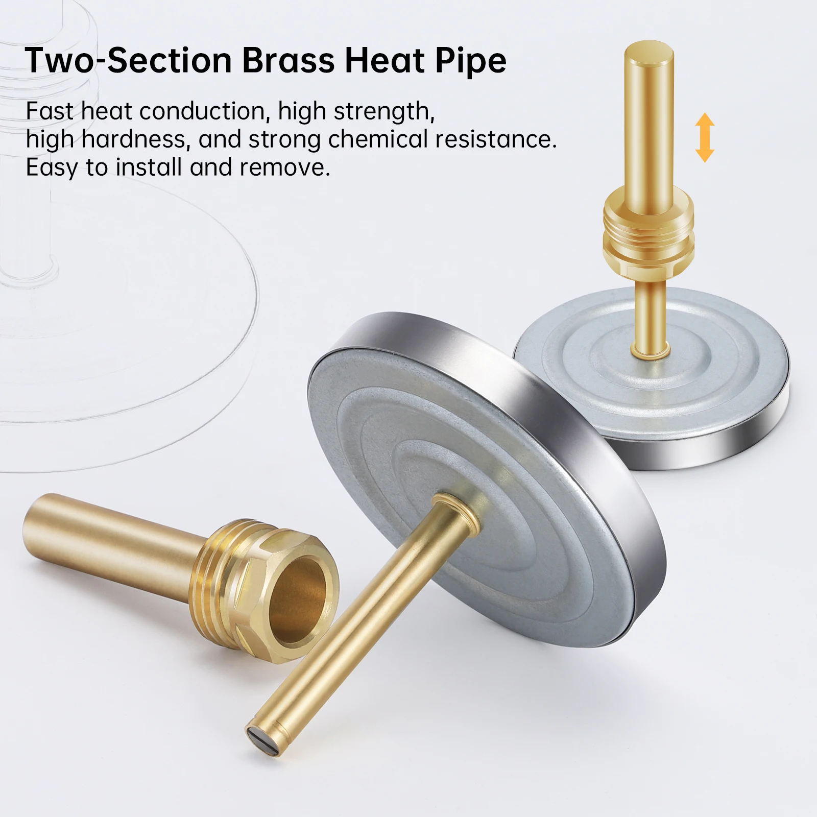 Hot Water Pipe Water-proof 0-120°C Aluminum Hot Water Pipe Thermometer Pipe Hot Water Heating 63mm Dial Temp Gauge