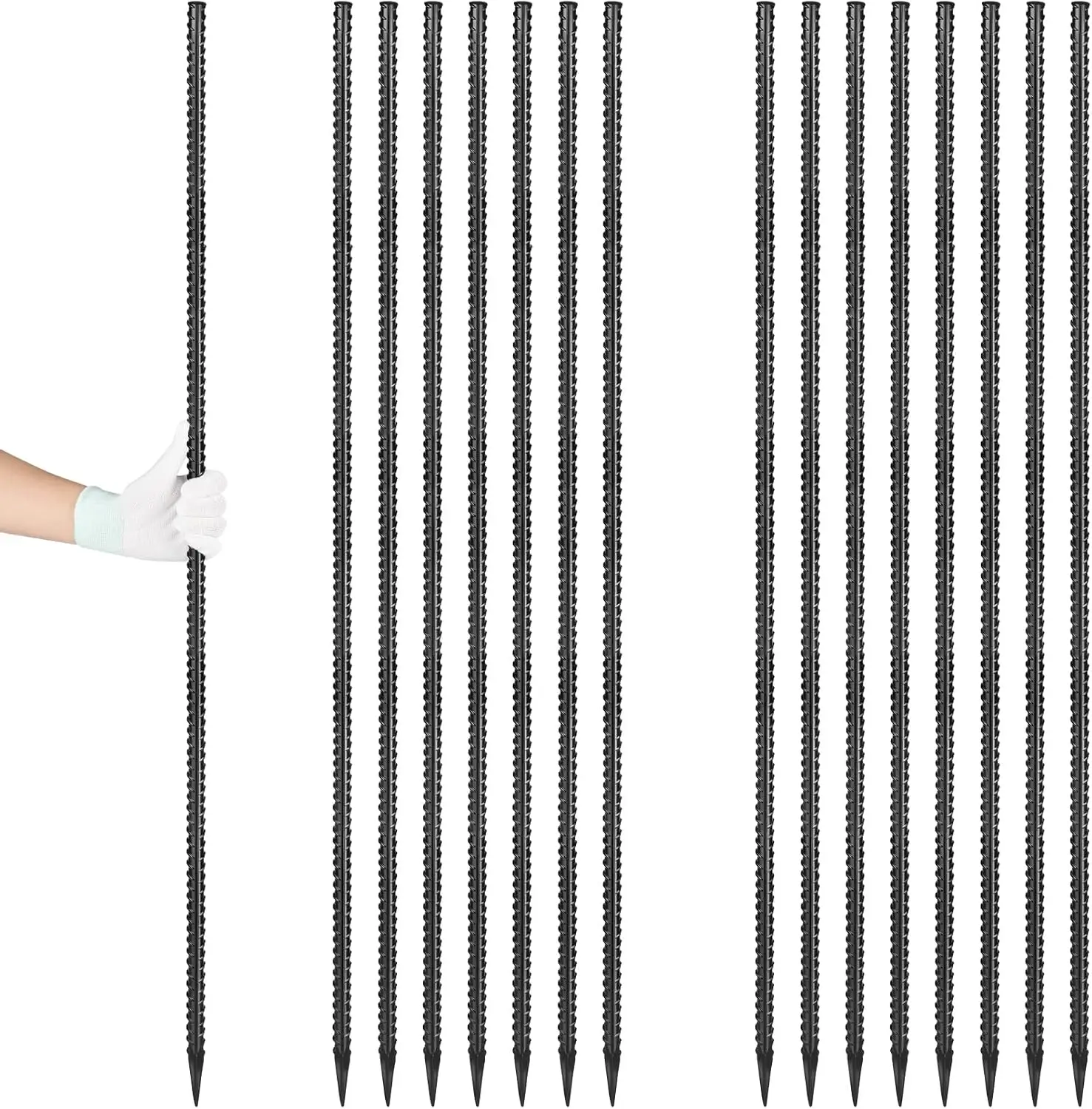 

48" Rebar Stakes 16-Pack, 3/8" Diameter Ground Anchors for Fence, Landscaping, Garden Support & Concrete Forming