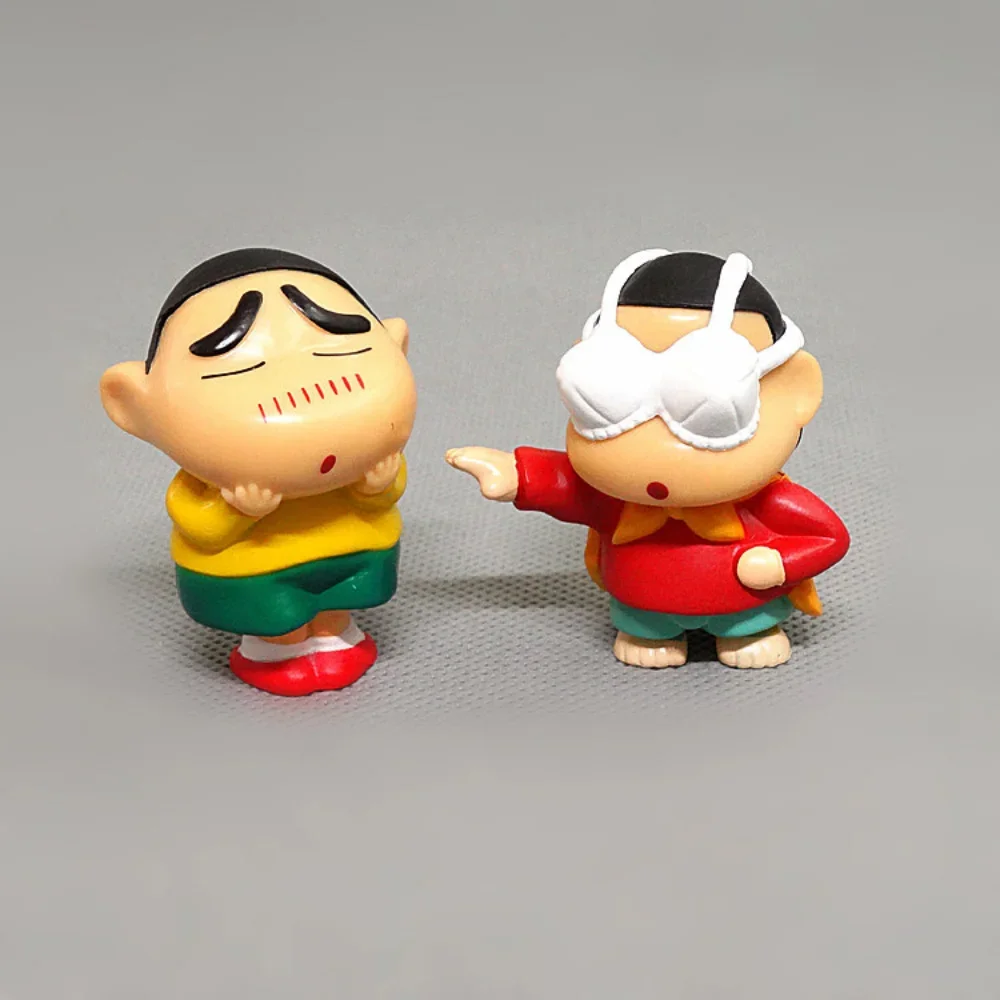 Bandai Crayon Shin-Chan Anime Figures Japanese Set of 10 Fishing Puppy Kawaii Mini Size Suit Figurines Collectibles Gifts