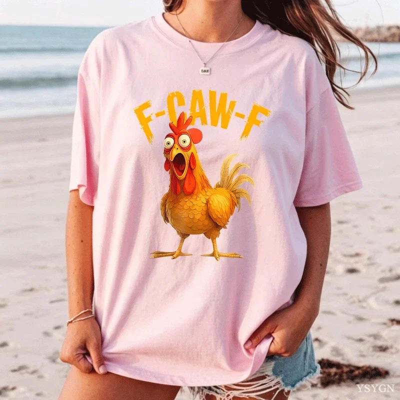 Funny F Caw F Chicken FCAWF Chicken T-Shirt Women Funny Humor Tee Shirt Crew Neck Short Sleeve T Shirts Gift Idea Clothes Tops