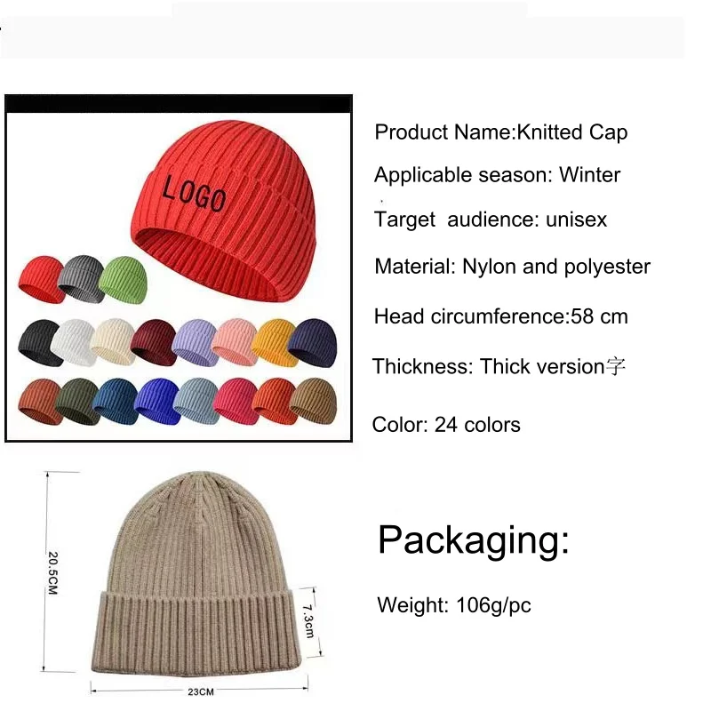 1Pc Custom Embroidery  Winter Hats for Women Men Hip Hop Skullies Beanies Knitted Solid Cute Warmer Wool Hat for Lady Female