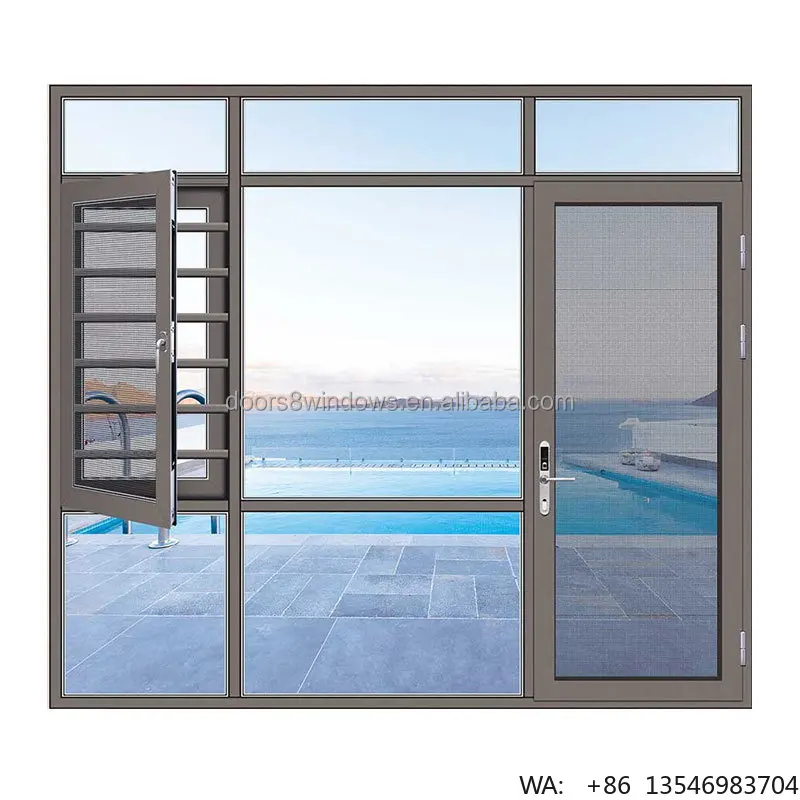 

Modern Casement Window with Swing Open Style Aluminum Alloy Frame and Tempered Glass Louver Curtain for Hotel Application