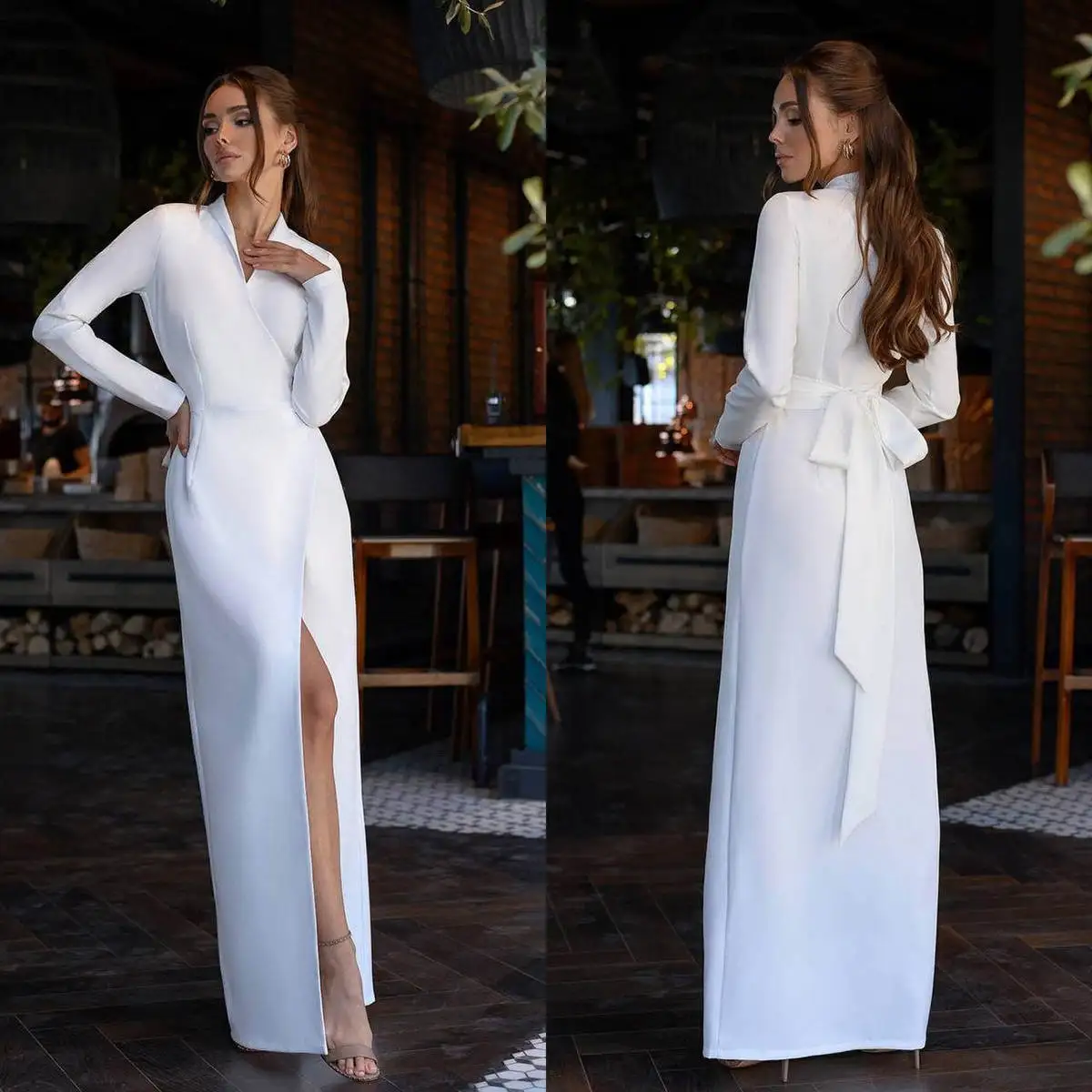 White Women Wedding Long Blazer Dress With Belt Custom Made Graduation Ceremony Attire Wear Jacket