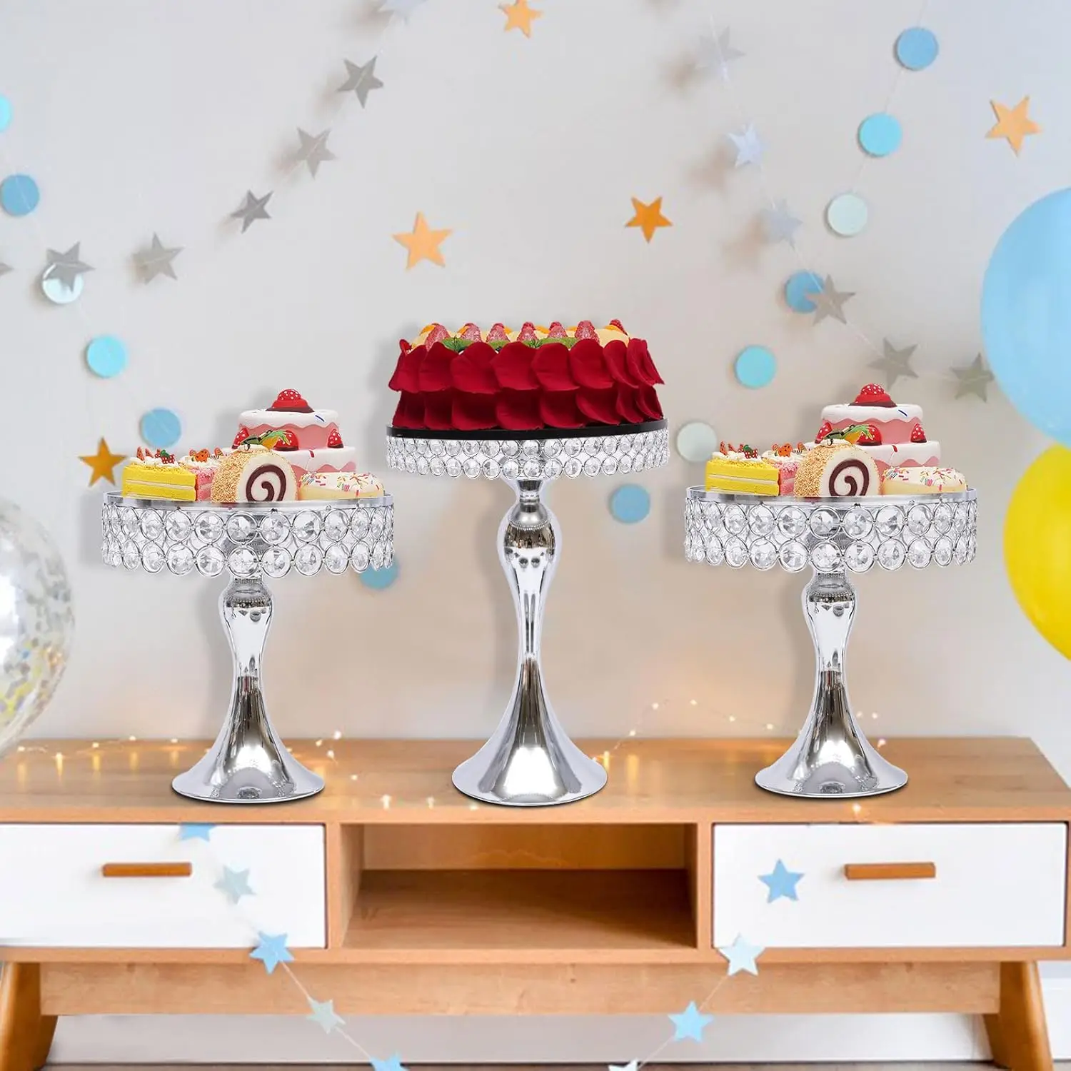 Cake Stands Set Metal Cupcake Holder Cake Tray Crystal with Acrylic Mirror, Dessert Display Plate Decor Serving Platter