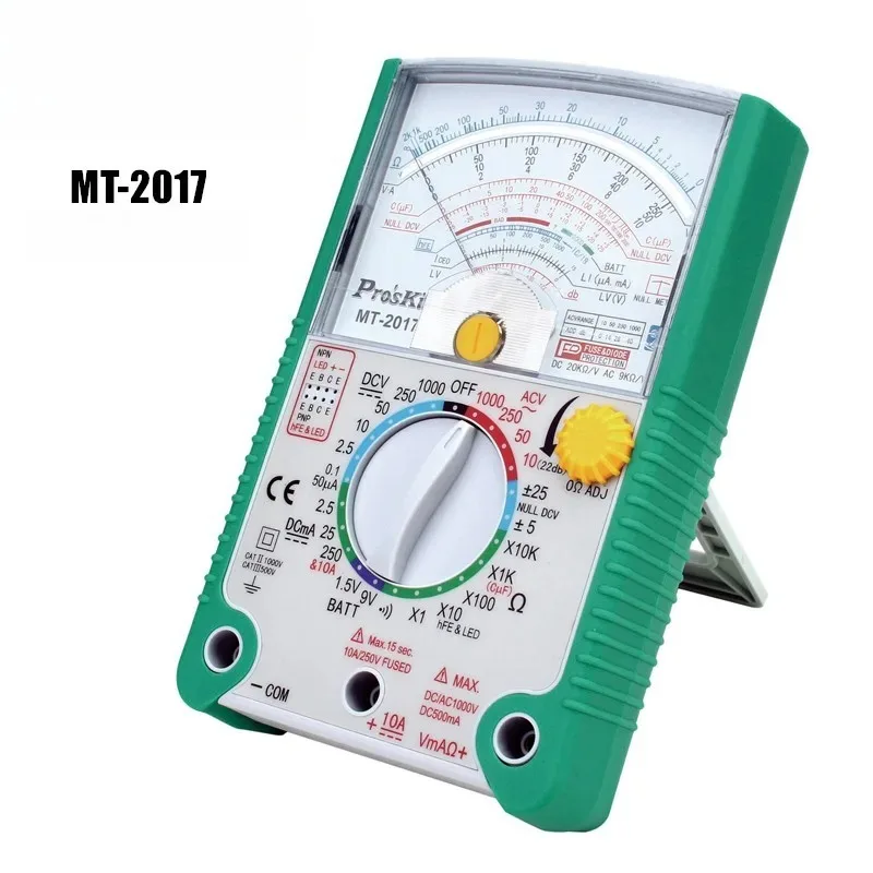 

Pro'sKit Analog Pointer Multimeter MT-2017 MT-2019 Safety Standard Protective Function Ohm Test Meter DC AC Voltage Current Tool