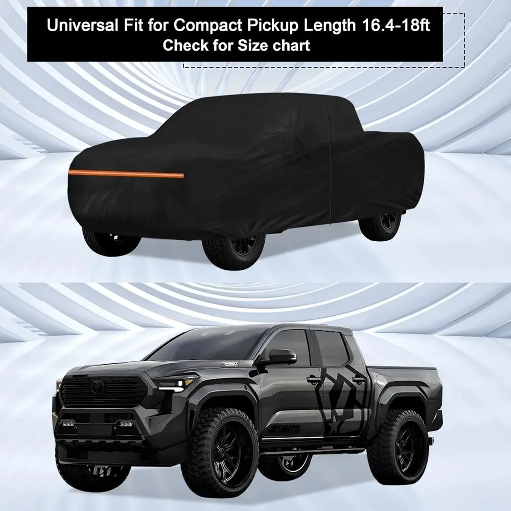غطاء سيارة عالمي مقاوم للماء والشمس 420D مع سحاب باب للشاحنات المدمجة، طول 16.4-18 قدم #2