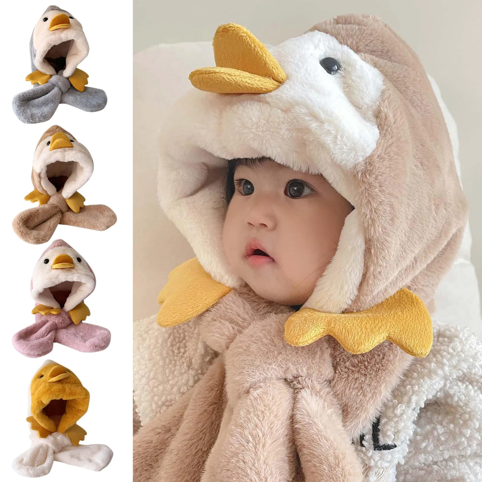 Winter Warm Children Scarf Hat Plush Kids Ear Protection Cap Boy Girl Outdoor Ski Windproof Hood Beanies Lamb Fleece Neck Snood