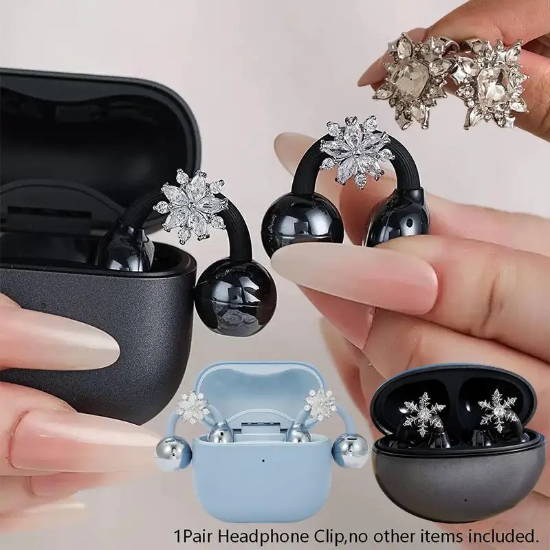 Bling Snowflake Shaped Cubic Zirconia Earbud Charms Earphone Clip On Decorative Accessories For Open Ear Wireless Headphones
