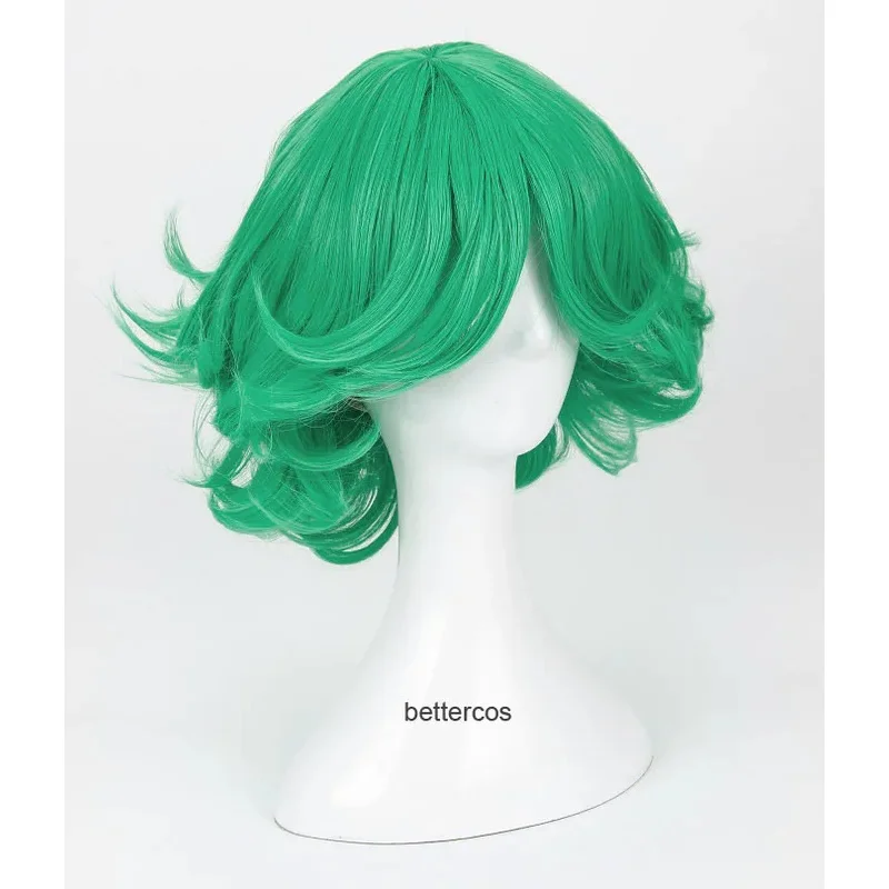 Senritsu No Tatsumaki Cosplay Wig Green Curly Heat Resistant Synthetic Hair Wig   Wig Cap