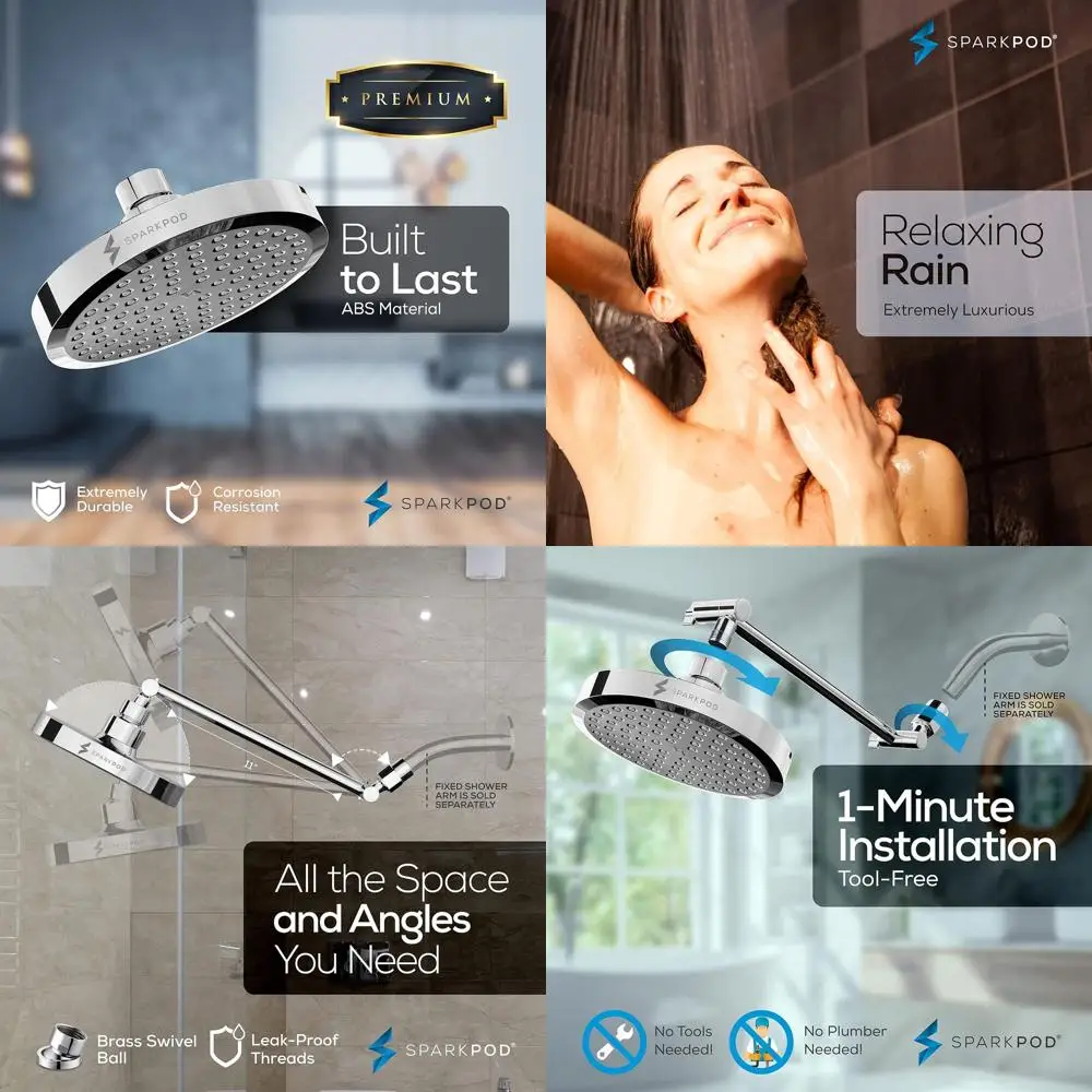 

Adjustable Height Shower with 11 Extension Arm, High-Quality Performance, Easy 1-Minute Install, Polished Chrome Finish