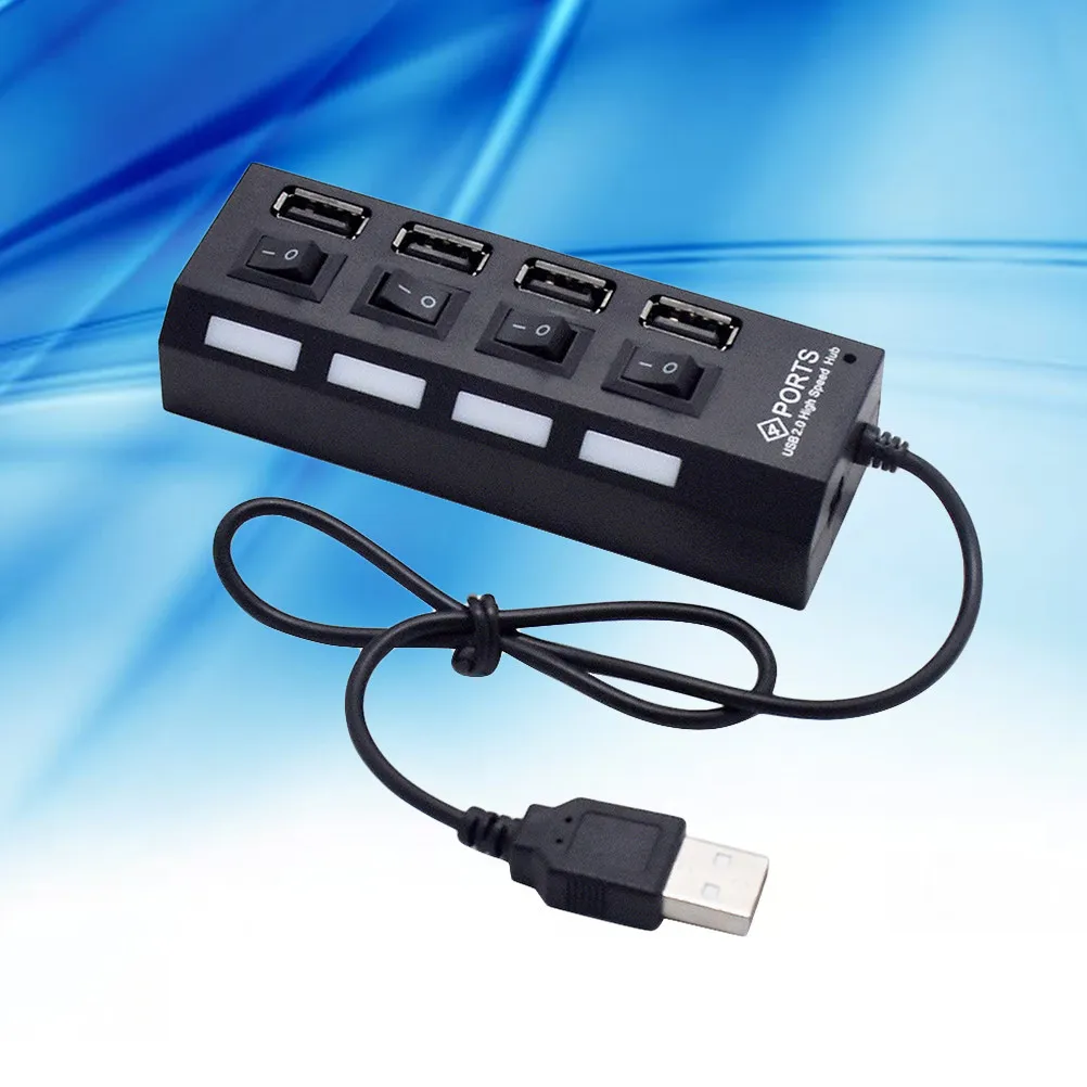 4-Port USB 2.0 Hub Lightweight Portable Slim Profile Individual Port Control Fast Sync USB Adapter for Keyboard Mouse Hdd Webcam