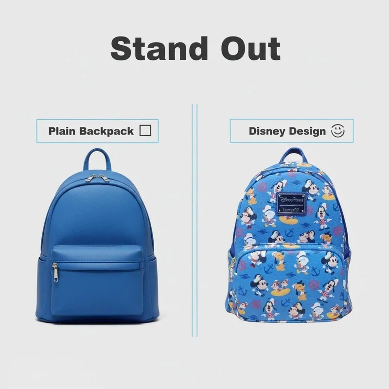 디즈니 X 라운지플라이 미키 도널드 프린트 백팩 디즈니 팬 및 일상 사용을 위한 귀여운 패션 책가방