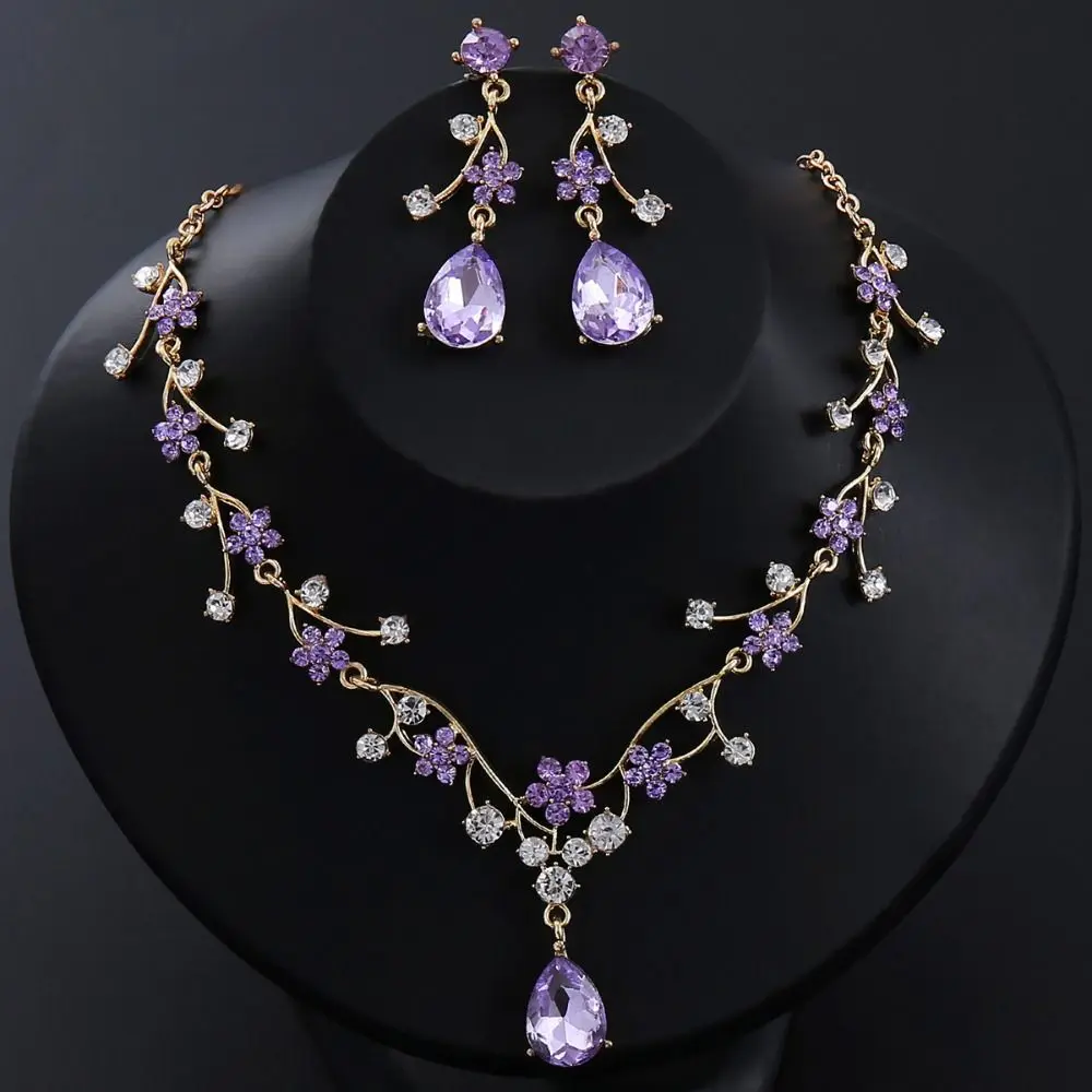 Strass gota de água conjuntos de jóias de noiva brilhante dourado requintado conjuntos de jóias doce charme estético gargantilha colar brinco conjunto