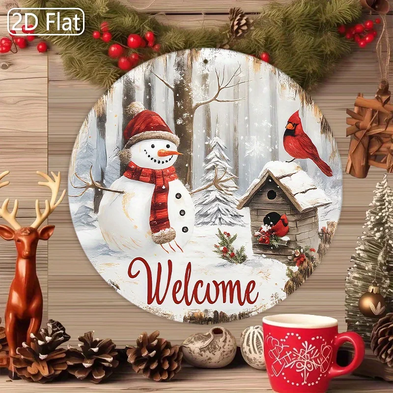 2D Flat, 2D Flat Wooden Printed 1pc Holiday Snowman Welcome Sign - Features 