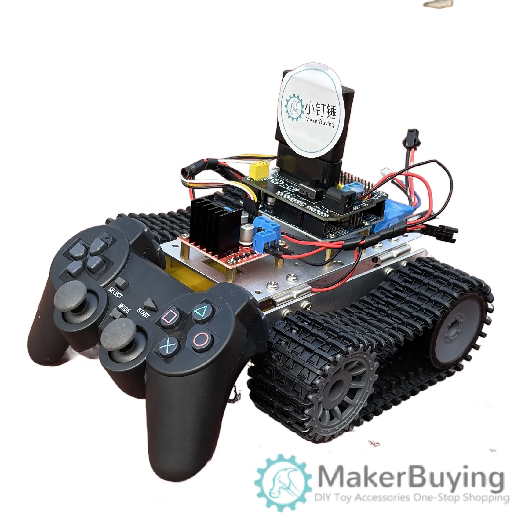 T1 Drag and drop programming PS2 remote control tank robot Mixly Mindplus for Arduino open source SNAR15