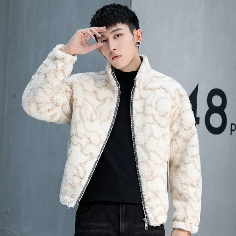 

2023 New Autumn Winter Men Warm Real Lamb Fur Coats Men's Loose Leisure Jackets Male Stand Collar Genuine Fur Outerwear I477