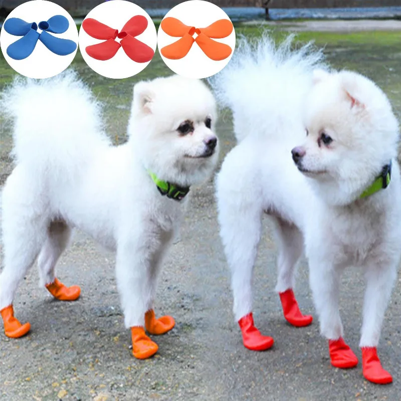 4Pcs Pet WaterProof Rainshoe Anti-slip Rubber Boot For Small Medium Large Dogs Cats Outdoor Shoe Dog Ankle Boots Pet Accessories