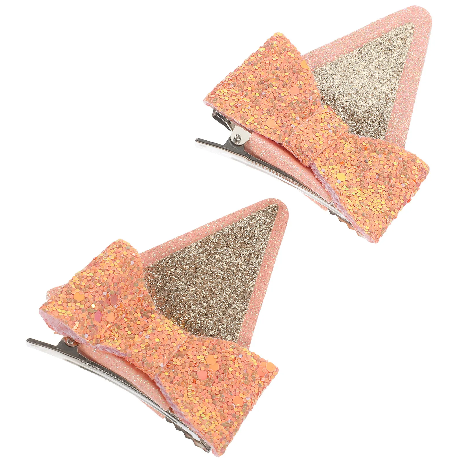 

2Pcs Glitter Bowknot Hair Clips with Cat Ear Design Small Hairpins for Girls Kids Birthday Wedding Festival Costume Stylish