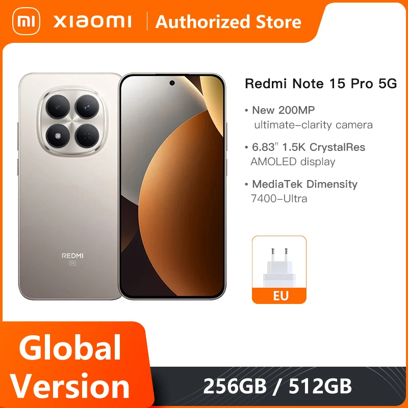Mobile Phones Xiaomi Global Version Redmi Note 15 Pro 5G MediaTek Dimensity 7400-Ultra 6.83"AMOLED display 200MP main camera