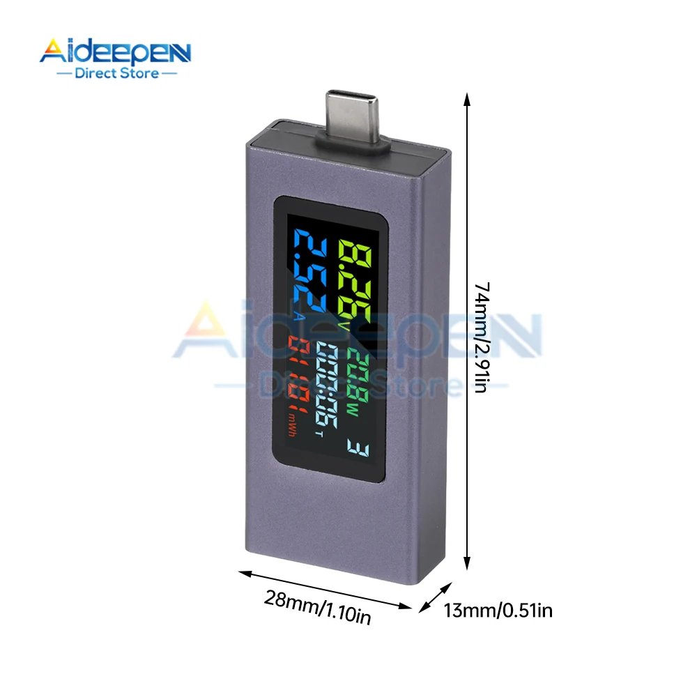 Type-C Tester Digital Voltmeter Battery Capacity Tester Voltage Current Meter Ammeter Detector Power Bank Charger Indicator