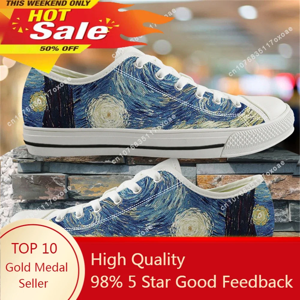 

Ladies Shoes Casual Vincent Van Gogh Starry Night Print Women Low Top Canvas Flats Shoes For Girls 2024 Fall Zapatillas De Mujer