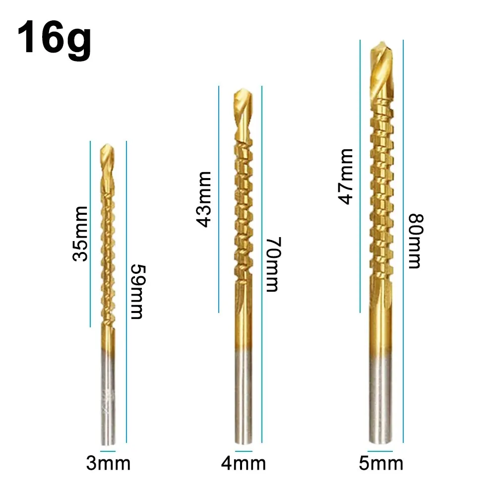 3PC Saw Drill 3/4/5mm Woodworking Hole Drill Gold Sawtooth Drill Wooden Board Drill Pulling Slot DIY Special Hole Tool Set