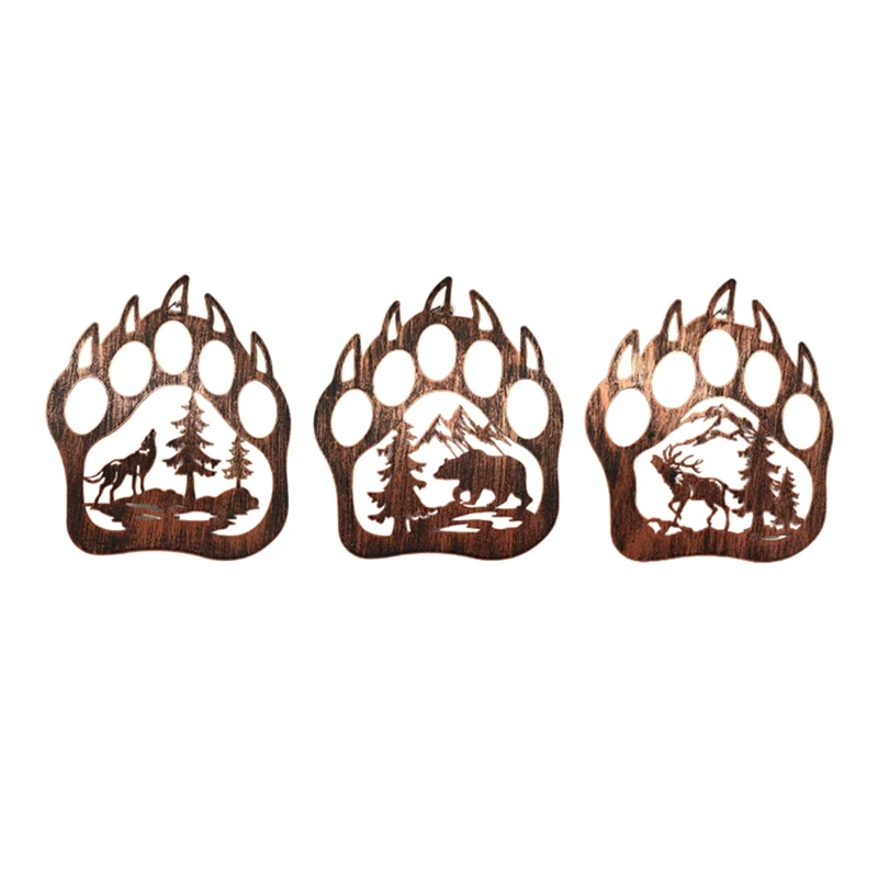 3PCS Bear Wall Decor Indoor Decoration Supplies With Forest Mountain Pine Trees Rustic Cabin Hunting Bear Decorations