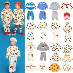 Bebe Korean Kids Jacket 2024 Spring Cartoon Printed Girls Boys Sweatshirts Casual Pants Set Children Hoodies Leggings Outwear