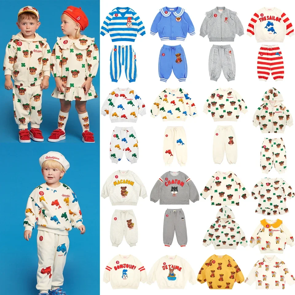 Be Korean Kids Jacket 2024 Spring Cartoon Printed Girls Boys Sweatshirts Casual Pants Set Children Hoodies Leggings Outwear