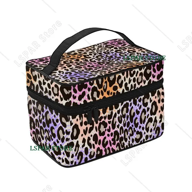 Multi Color Leopard Skin Pattern Travel Makeup Organizer Bag Large Cosmetic Cases Colorful Cheetah Toiletry Bag for Girls Women