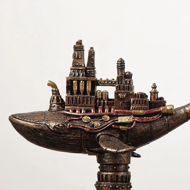 Resin Retro American Steam Punk Whale Boat Steampunk Figurines Interior Home Office Desktop Decor Object Accessories